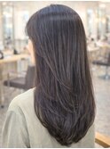 暗髪 アッシュグレージュ ロング レイヤーカット