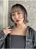 インナーカラー黒髪フェイスフレーミングウルフボブハッシュボブ
