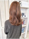 福山市美容室Caary 滑らかオレンジベージュ 艶カラー