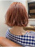 ニュアンスウェーブ×ショートボブ×オレンジカラー[横浜駅]