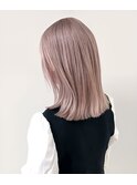 切りっぱなし透明感ペールピンクミディアムボブ20代30代40代