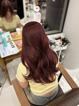 ハピネス 梅田茶屋町店(HAPPINESS) 韓国レイヤーロング ブリーチカラー チェリーレッド ピンク