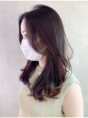 セミロングレイヤー_マロンベージュかきあげロング_ba333861