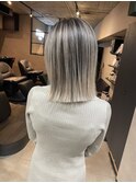 バレイヤージュ、ハイライト、レイヤーロング、グレーベージュ