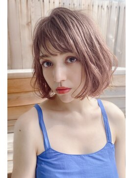 クーエフー(coo et fuu) 短め前髪にココアブラウンのフリンジウェーブボブ♪藤沢2