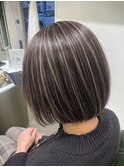 ハイライト/グレージュ/切りっぱなしボブブリーチ髪質改善30代