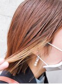 ぱっつんボブ×オレンジブラウン×暖色系カラーインナーカラー☆