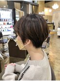 大人可愛い20代30代40代50代黒髪前下がりショートボブ/鹿児島