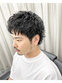 メンズショートウルフメンズパーマ無造作ビジネススタイル