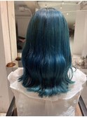 【矢後あやこ】派手髪艶感ブルーグリーン/寒色系カラー