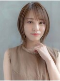 大人かわいい前髪セシルカットココアブラウンフリンジウェーブ