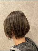 黒髪暗髪小顔前下がり外ハネボブアッシュブラウン