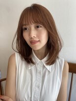 大人かわいいミディアムレイヤーカット/ピンクベージュ