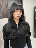 7143黒髪アッシュブラック韓国ヘア波巻きワンカールパーマ