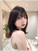 韓国/ミディアムヘア/くびれヘア/グレージュ/ブリーチなしカラー