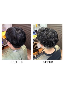 ヘアーメイク クーラ 行橋店(Hair make CURA) 大人男性ナチュラルパーマビジカジ清潔感アッシュブラック