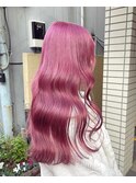 ☆pink☆ チェリーピンク ハイトーン ダブルカラー ロング＠原宿