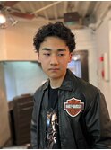 MEN'S HAIRマッシュウルフアッシュブラックカルマパーマ
