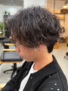 フゥ 宇都宮(FeU) 栃木緩め波巻きパーマシャドウパーマメンズセンターパートウルフ