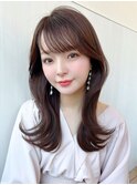 30代シースルーぱっつん前髪で結んでかわいいフェイスレイヤー