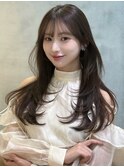 ダークラベンダーグレージュレイヤーカット韓国巻き顔周りカット