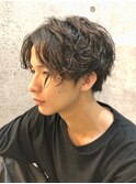 横顔イケメンな前下がり/スパイラルパーマ/