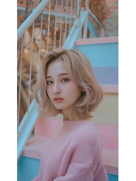 グラッジ 池袋(GLADGE) ミルクティーボブ、ブリーチカラー、ダブルカラー