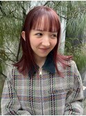 暖色カラーダブルカラー顔まわりカット赤ボルドーカラーボブ