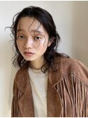 シースルーマッシュハイライトセミロングブリーチなしカラーボブ