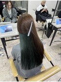 インナーカラーグリーンカラー夏くびれヘアケアブリーチ所沢