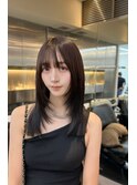 パープルミディ切りっぱなし_前髪マチルダボブピンクベージュ