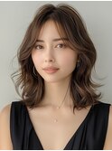 デザインカラーレイヤーカットウェットヘアオリーブベージュ白髪