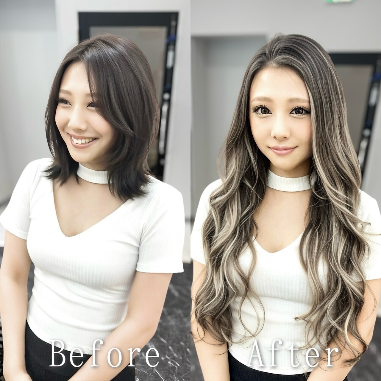 グレージュ×ホワイトベージュ#シールエクステ#ハイライト#静岡