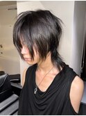 15598黒髪アッシュフェザーショートマ束間マッシュウルフ