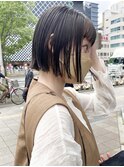 切りっぱなしボブ　ミニボブ　外はねボブ　前髪　前下がりボブ