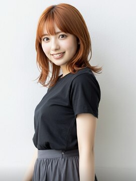 ファクトリーファイブ(Factory5) 小顔外ハネミディアムオレンジ20代30代40代くびれミディ韓国ヘア
