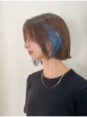 切りっぱなしボブ×インナーカラーブルー/表参道