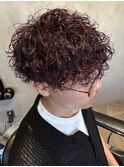ツイストスパイラルパーマ マッシュショート カシスブラウン
