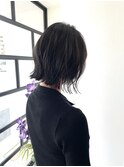 切りっぱなしボブゆる巻仕上げ
