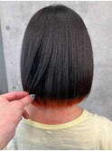 ＊裾カラー重めボブ大人ボブオレンジベージュ前髪なし30代40代2