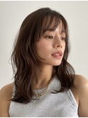 顔周りレイヤーカットグレージュカラーくびれボブベージュカラー