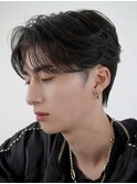 韓国マッシュカルマパーマコンマバングセンターパート黒髪ウルフ