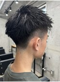 フェザーパーマ/グレーブルーカラー/刈り上げショートパンク