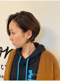 丸みショートボブ 前髪長めショート