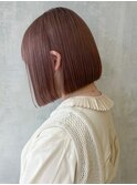 ピンクベージュボブ_斜めバンググレージュカラー_ba401732