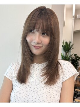 ガーランドギンザ(Garland Ginza) ロングレイヤー韓国ヘア透明感ベージュブラウンシースルーバング