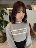 ピンクブラウン くびれボブ くびれ韓国風ミディアムレイヤー