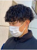 ダークアッシュニュアンスパーマ韓国マッシュベリーショート