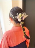 卒業式袴着付けアレンジ　ストレート一本結び