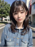 レイヤー毛先ワンカール後れ毛ダーク系カラーシースルーバング